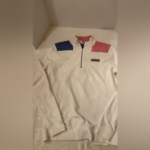 Vineyard Vines women’s size SMALL White HALF ZIP FREEDOM American theme EUC